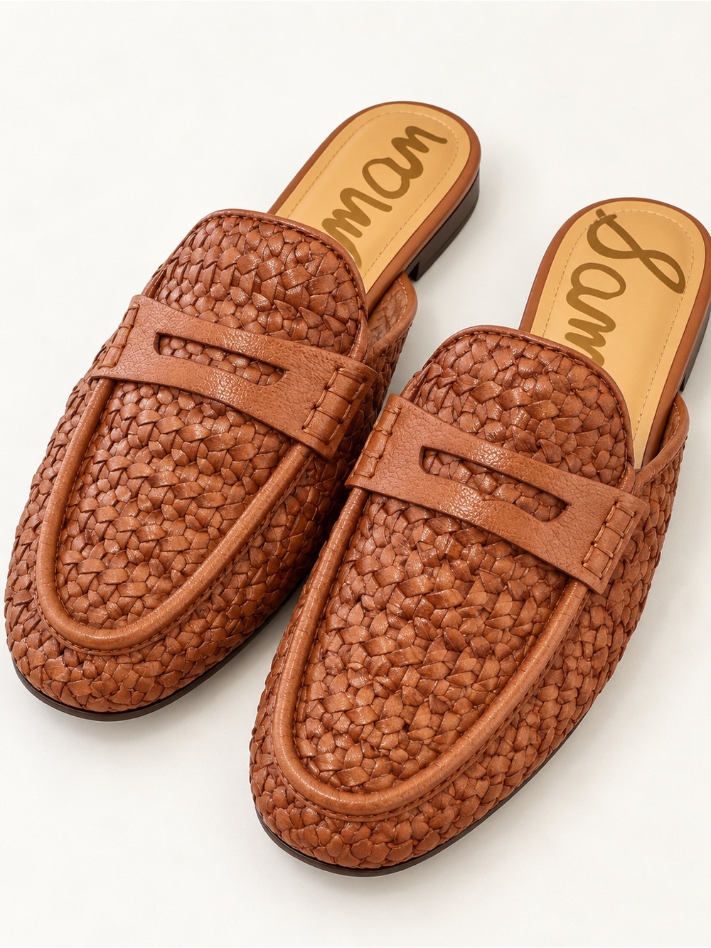 Sam Edelman Tullie Woven Leather Flat Mule Loafers Brown Size 5 Preppy Classic